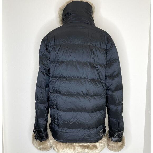 Alp N Rock Duck Down Puffer Coat Faux Fur Womens Large Black Long Buckles Jacket - Picture 8 of 13